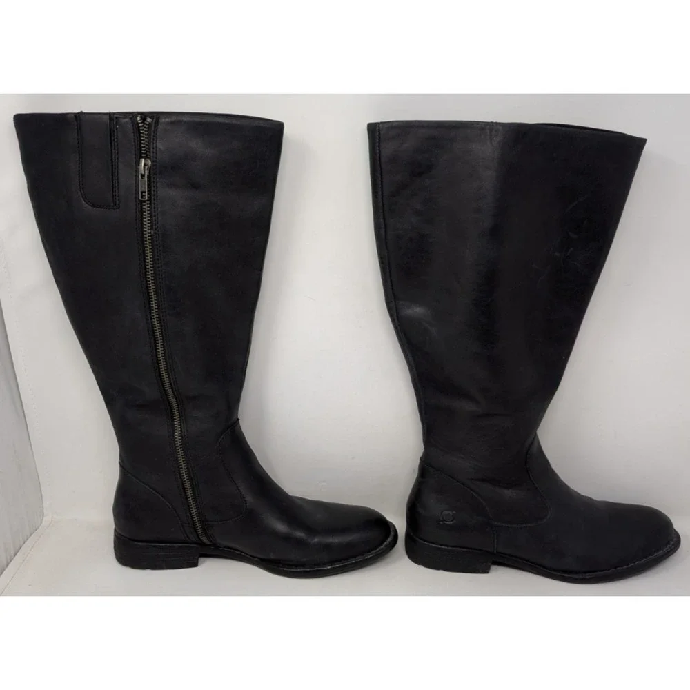 Born Shaunie Black Leather Knee High Tall Riding Boots Women's Size 8 M‎ VTG
